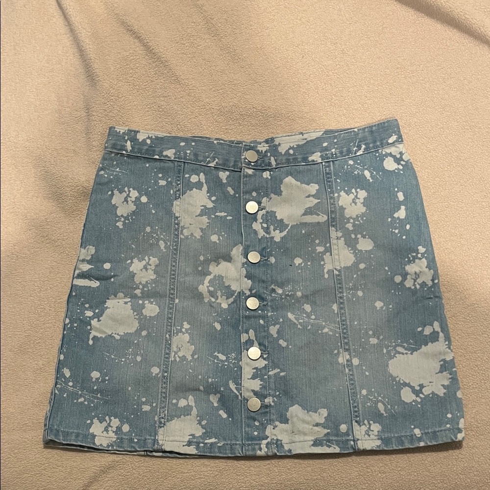 Blue Denim Skirt with White Splatter Design